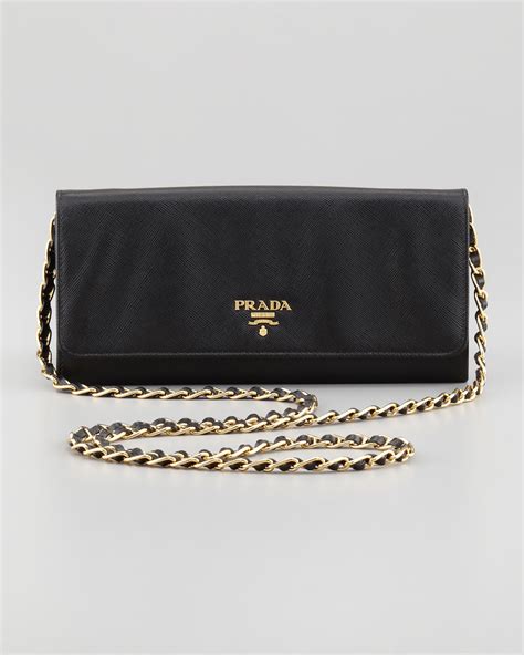 prada saffiano black wallet chain|Prada card holder with chain.